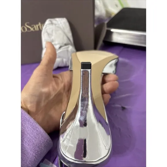 New In Box Franco Sarto Leigha Slingback Heel Sz 7 Silver Stunning Event