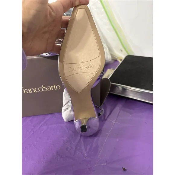 New In Box Franco Sarto Leigha Slingback Heel Sz 7 Silver Stunning Event