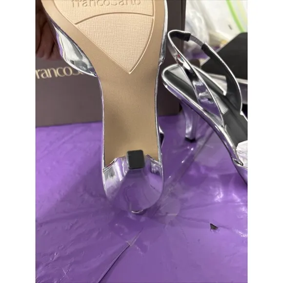 New In Box Franco Sarto Leigha Slingback Heel Sz 7 Silver Stunning Event