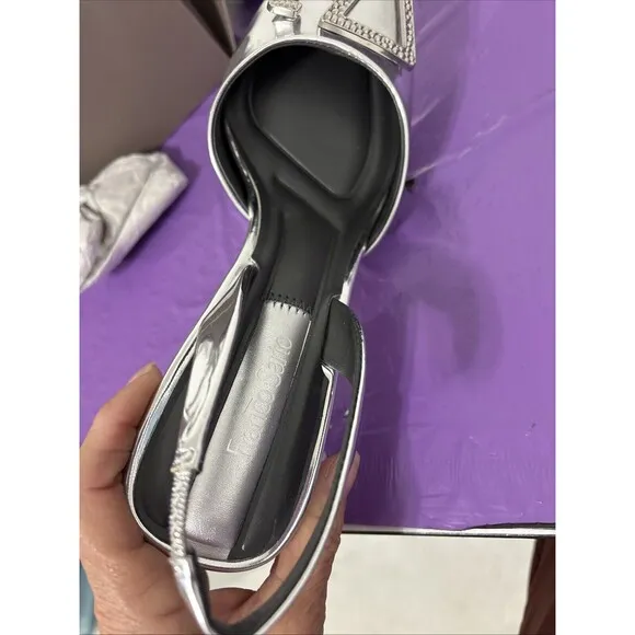 New In Box Franco Sarto Leigha Slingback Heel Sz 7 Silver Stunning Event