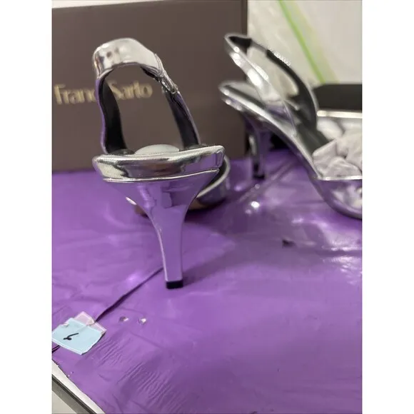 New In Box Franco Sarto Leigha Slingback Heel Sz 7 Silver Stunning Event