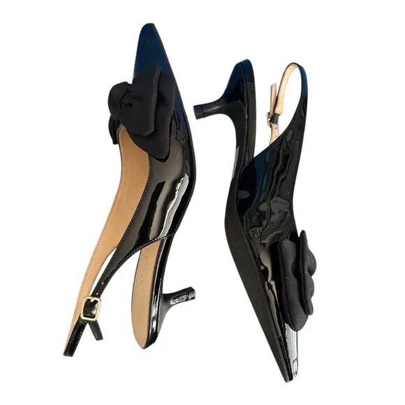 New in Box Jack Rogers Black Bow Patent Kitten Heels 8