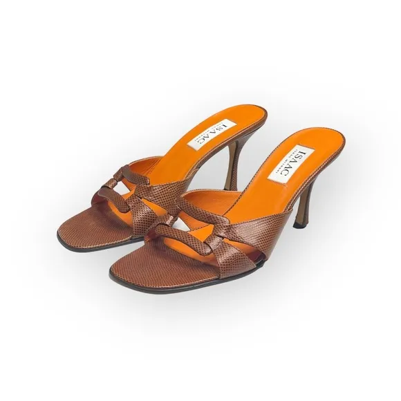 new Isaac Mizrahi ⌘ Lizard Kitten Heel Sandal ⌘ Orange ⌘ SJP Sex and the City ⌘