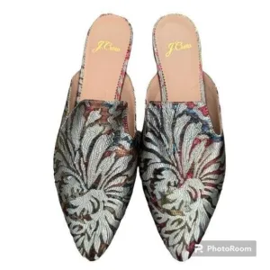 NEW J.Crew Marina Slide Flat Mules in Metallic Jacquard Sz 7
