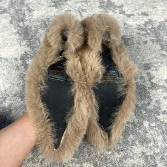 New Jeffrey Campbell Fluff MF Faux Fur Block Heel Mules Furry Beige Sz 5.5