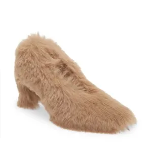 New Jeffrey Campbell Fluff MF Faux Fur Block Heel Mules Furry Beige Sz 5.5