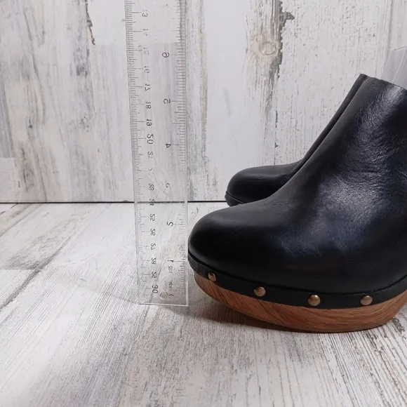 New Kork Ease Darby Black Leather Studded Slingback Block Heel Clogs #857