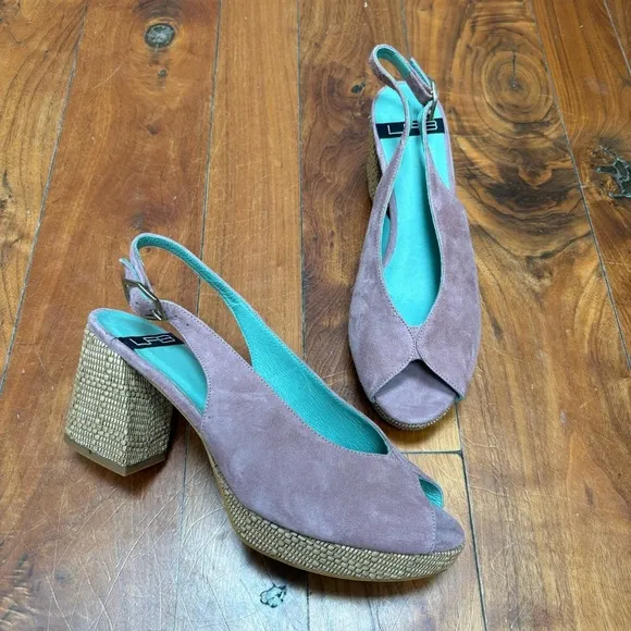 NEW LAB Rafia Slingback Platform Peep Toe Heels Anthropologie Mauve 39