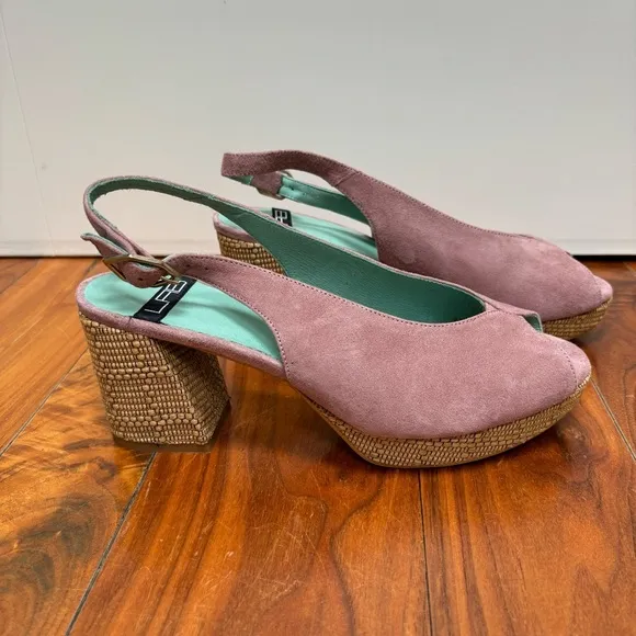 NEW LAB Rafia Slingback Platform Peep Toe Heels Anthropologie Mauve 39