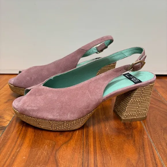 NEW LAB Rafia Slingback Platform Peep Toe Heels Anthropologie Mauve 39