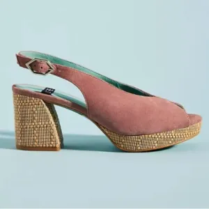 NEW LAB Rafia Slingback Platform Peep Toe Heels Anthropologie Mauve 39