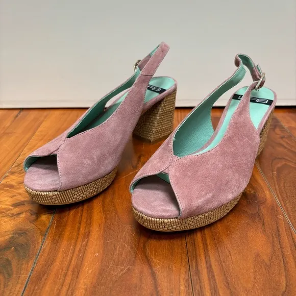 NEW LAB Rafia Slingback Platform Peep Toe Heels Anthropologie Mauve 39