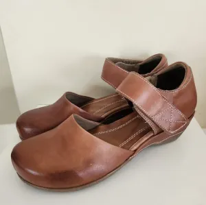 NEW L'Artiste by Spring Step Brown Burnished Leather MaryJane Clogs Sz.8/38 $130