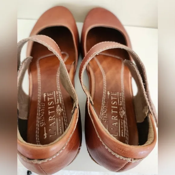 NEW L'Artiste by Spring Step Brown Burnished Leather MaryJane Clogs Sz.8/38 $130