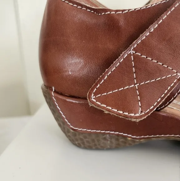 NEW L'Artiste by Spring Step Brown Burnished Leather MaryJane Clogs Sz.8/38 $130