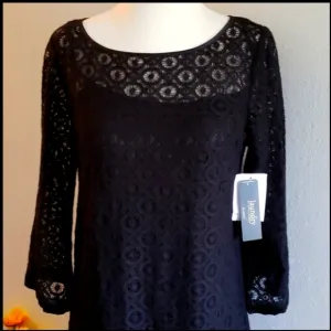 NEW Laundry by Shelli Segal Black Medallion Lace Dress Slip Classic Summer Chic