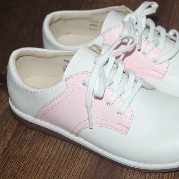 NEW Little Girls Posh Pickle Light Pink White Leather Saddle Oxfords Shoes sz 12