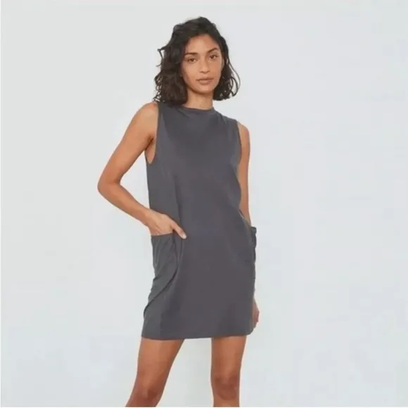 New Lunya Cool Paneled Sleeveless Short Dress in Gray Organic Cotton Large
