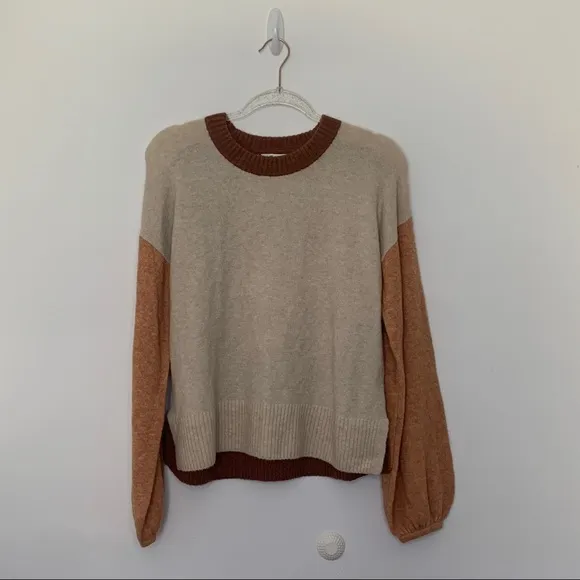 New Madewell Payton neutral color block wool blend pullover sweater Size Small