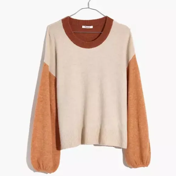 New Madewell Payton neutral color block wool blend pullover sweater Size Small
