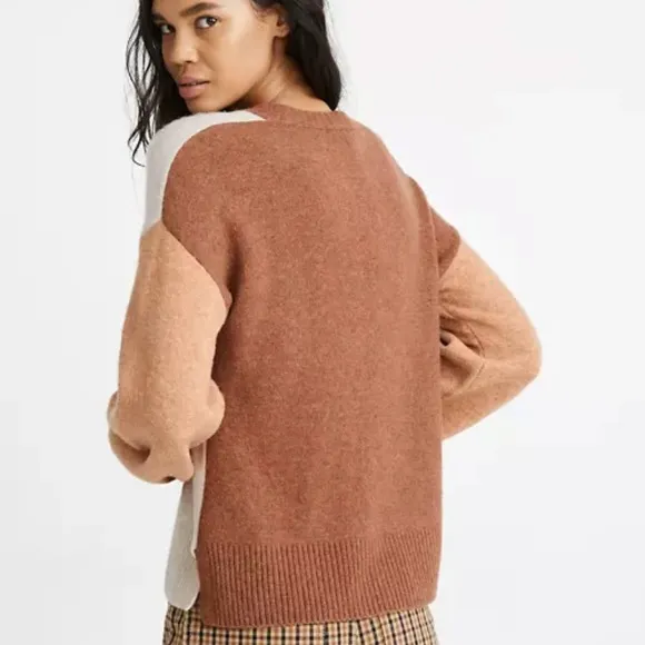 New Madewell Payton neutral color block wool blend pullover sweater Size Small