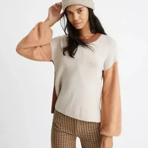 New Madewell Payton neutral color block wool blend pullover sweater Size Small