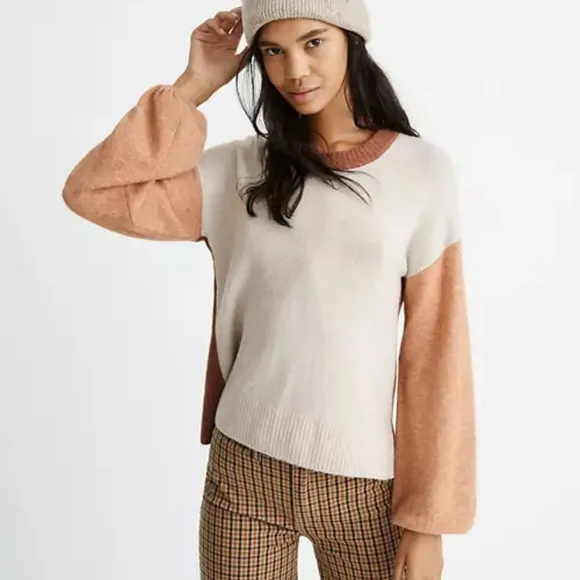 New Madewell Payton neutral color block wool blend pullover sweater Size Small