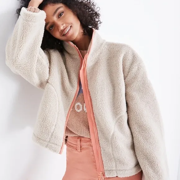 New Madewell Penfield oversized teddy fleece jacket tan/coral Size Large
