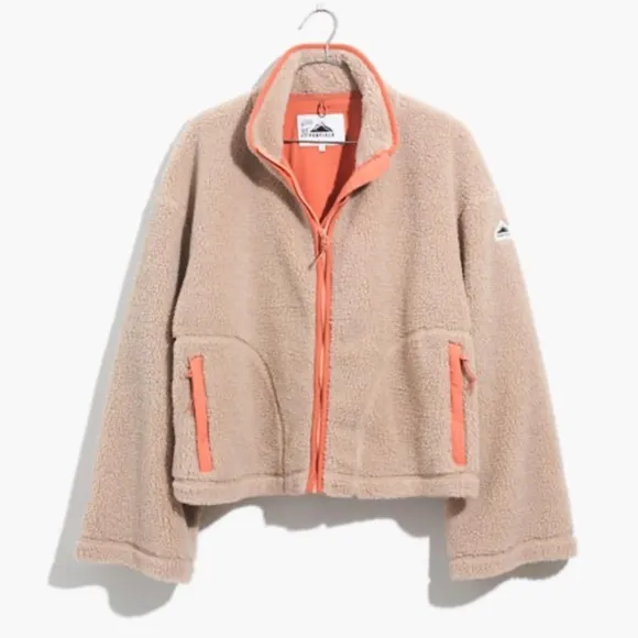New Madewell Penfield oversized teddy fleece jacket tan/coral Size Large