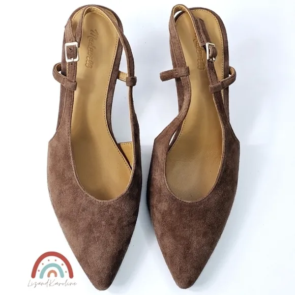New! Madewell The Debbie Slingback Pump Heels Leather Suede in Soft Mahogany