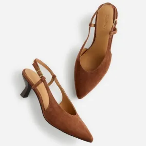 New! Madewell The Debbie Slingback Pump Heels Leather Suede in Soft Mahogany