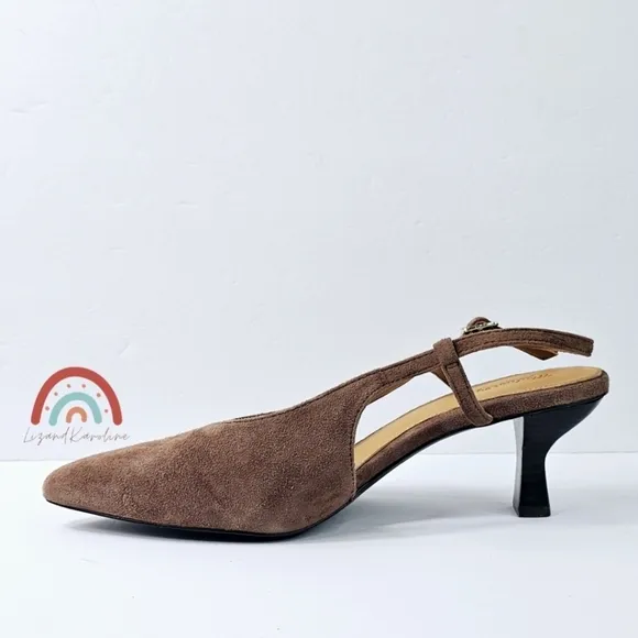 New! Madewell The Debbie Slingback Pump Heels Leather Suede in Soft Mahogany