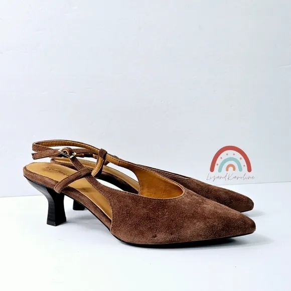 New! Madewell The Debbie Slingback Pump Heels Leather Suede in Soft Mahogany