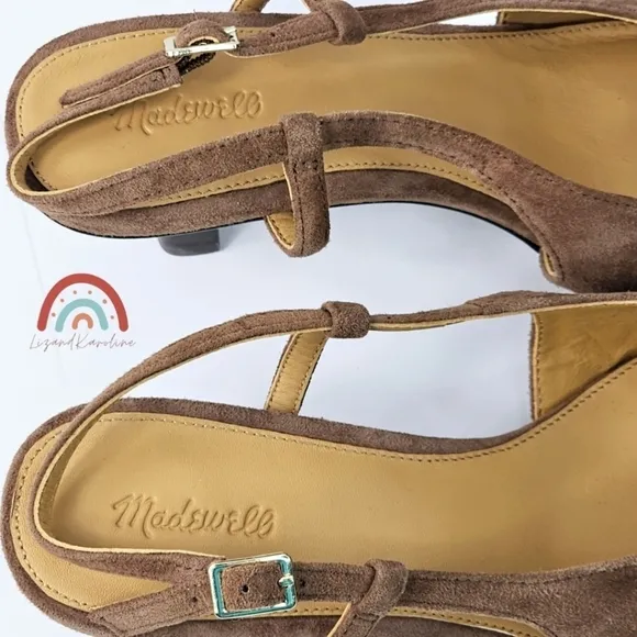 New! Madewell The Debbie Slingback Pump Heels Leather Suede in Soft Mahogany
