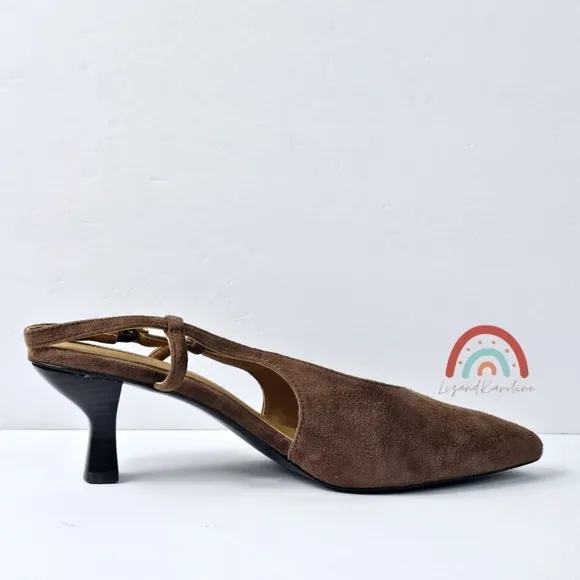 New! Madewell The Debbie Slingback Pump Heels Leather Suede in Soft Mahogany