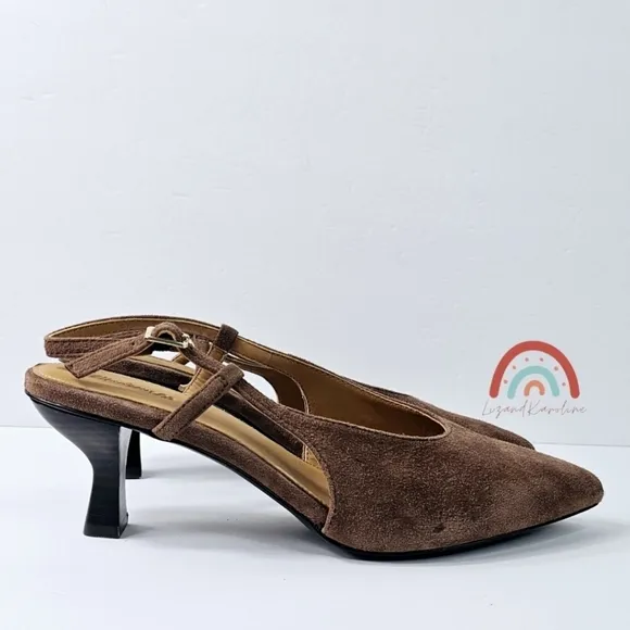 New! Madewell The Debbie Slingback Pump Heels Leather Suede in Soft Mahogany