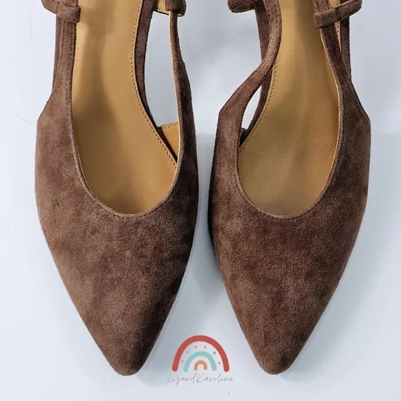 New! Madewell The Debbie Slingback Pump Heels Leather Suede in Soft Mahogany