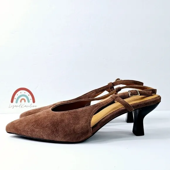 New! Madewell The Debbie Slingback Pump Heels Leather Suede in Soft Mahogany