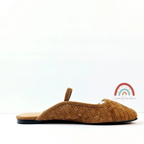 New! Madewell The Greta Ballet Flat Woven Leather Suede Mule in Warm Hickory 8