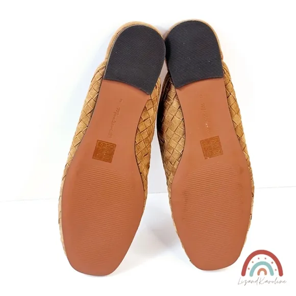 New! Madewell The Greta Ballet Flat Woven Leather Suede Mule in Warm Hickory 8