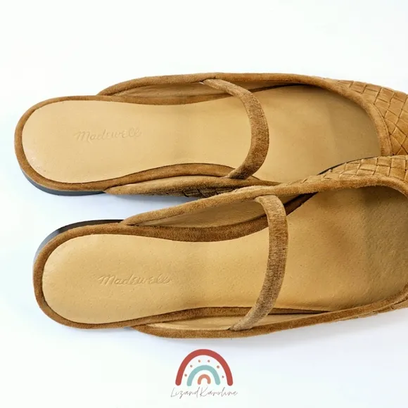 New! Madewell The Greta Ballet Flat Woven Leather Suede Mule in Warm Hickory 8
