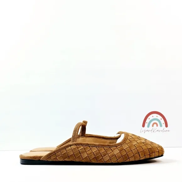 New! Madewell The Greta Ballet Flat Woven Leather Suede Mule in Warm Hickory 8