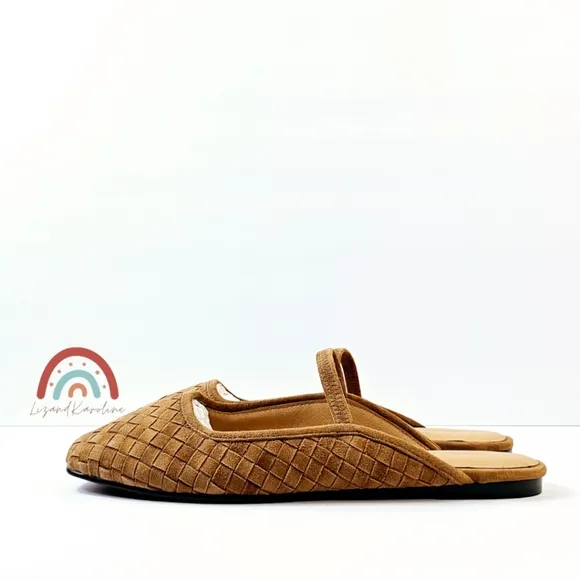 New! Madewell The Greta Ballet Flat Woven Leather Suede Mule in Warm Hickory 8
