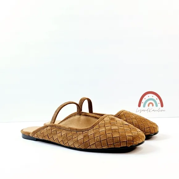 New! Madewell The Greta Ballet Flat Woven Leather Suede Mule in Warm Hickory 8