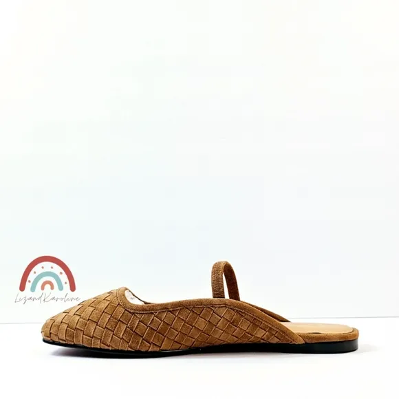 New! Madewell The Greta Ballet Flat Woven Leather Suede Mule in Warm Hickory 8