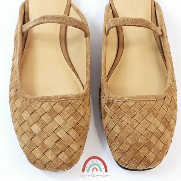 New! Madewell The Greta Ballet Flat Woven Leather Suede Mule in Warm Hickory 8