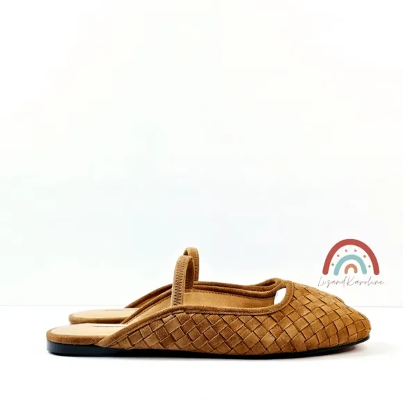 New! Madewell The Greta Ballet Flat Woven Leather Suede Mule in Warm Hickory 9