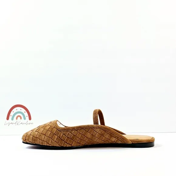 New! Madewell The Greta Ballet Flat Woven Leather Suede Mule in Warm Hickory 9