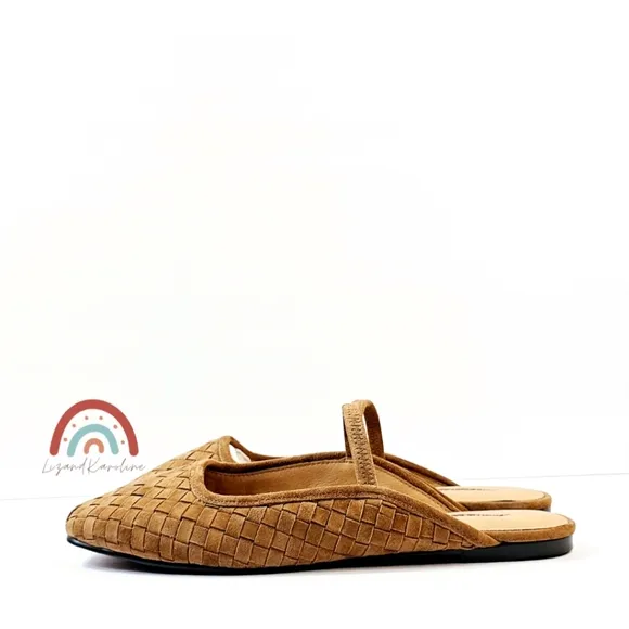 New! Madewell The Greta Ballet Flat Woven Leather Suede Mule in Warm Hickory 9
