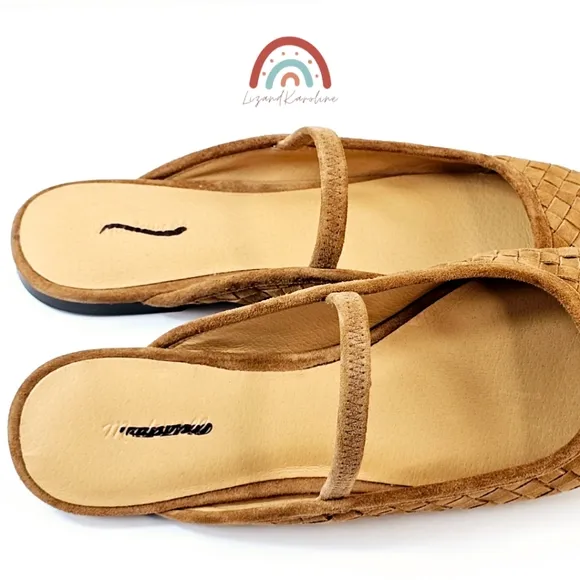 New! Madewell The Greta Ballet Flat Woven Leather Suede Mule in Warm Hickory 9